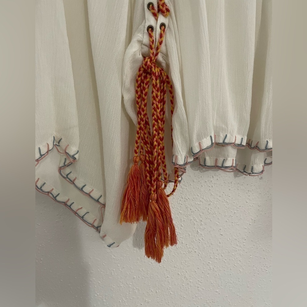 ban jara Boho Festival Embroidered Peasant top White SZ Small - Picture 5 of 14